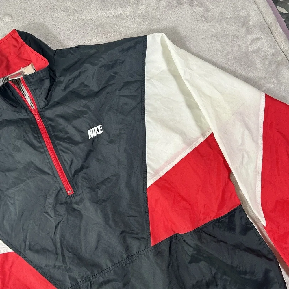 Vintage 80s Nike Windbreaker Jacket XL BRED Colorblock V-Panel Half Zip Retro